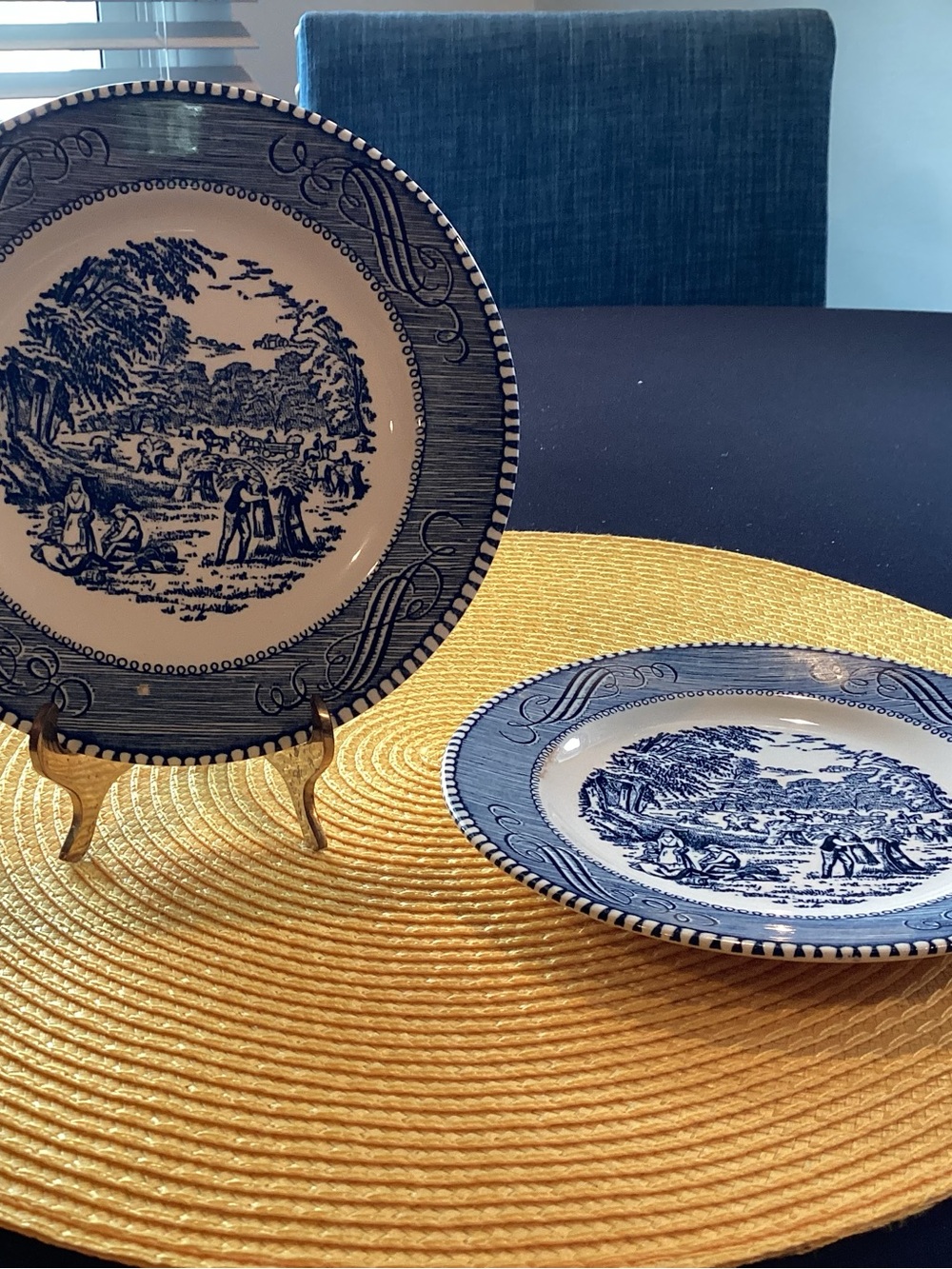 Blue and White Scenic Transferware Bread / Dessert Plates - Elegant Set
